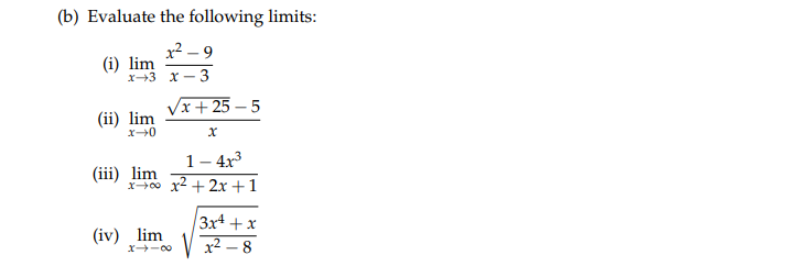 Solved B Evaluate The Following Limits I Limx→3x−3x2−9