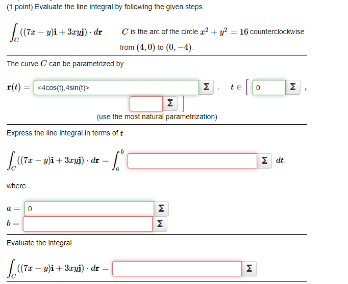 Solved (1 point) Evaluate the line integral by following the | Chegg.com