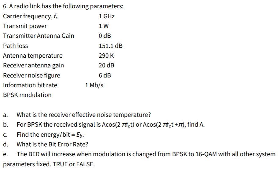 6. A radio link has the following parameters Carrier