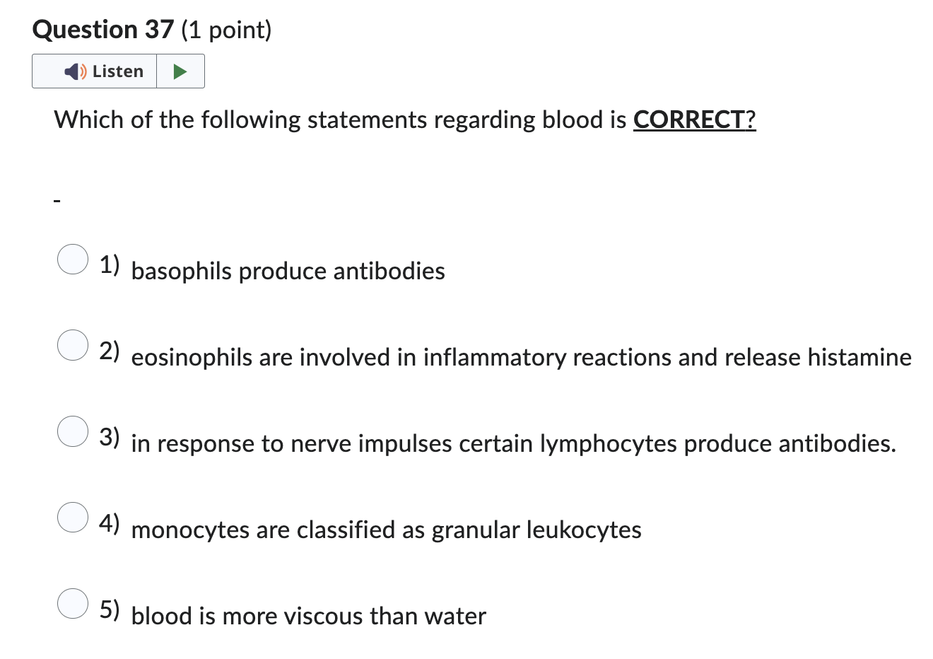 Solved Which of the following statements regarding blood is | Chegg.com