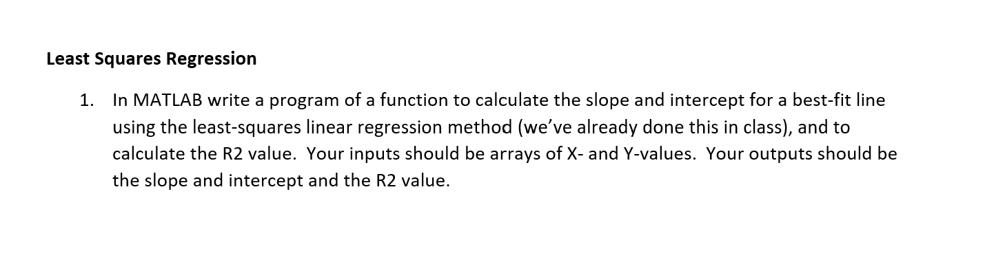 Solved Least Squares Regression 1. In MATLAB write a program | Chegg.com