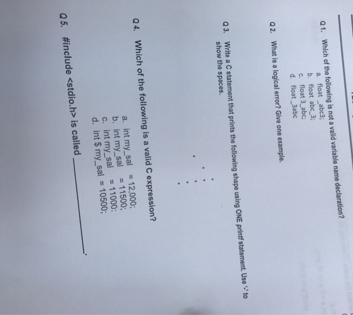 Solved Q1. Which of the following is not a valid variable | Chegg.com