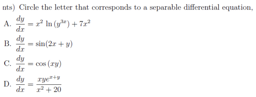 Solved nts) Circle the letter that corresponds to a | Chegg.com