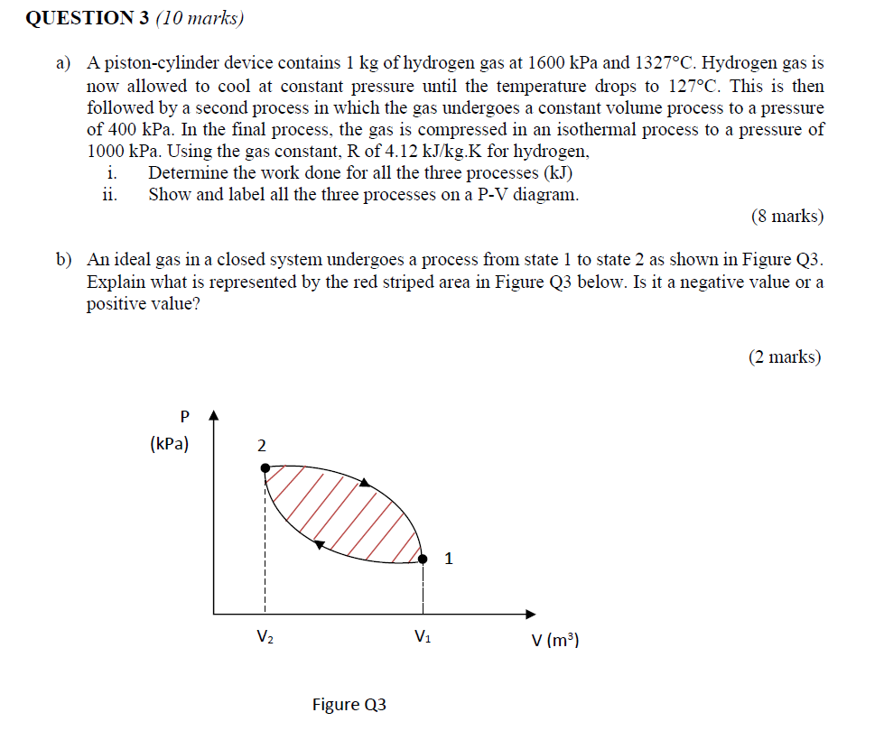 Solved Question 3 10 Marks A A Piston Cylinder Device Chegg Com