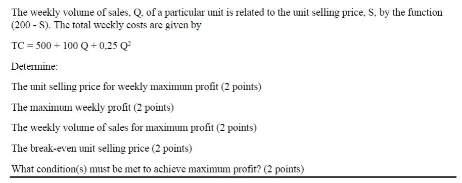 Solved The weekly volume of sales, Q, ﻿of a particular unit | Chegg.com