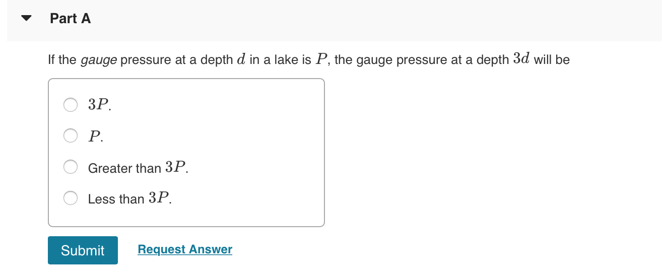 Solved Part A If the absolute pressure at a depth d in a