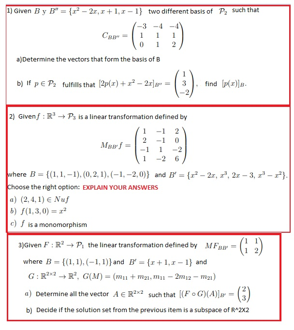 Solved 1) Given By B" = {22 – 2x, 2+1, 1 -1} Two Different | Chegg.com