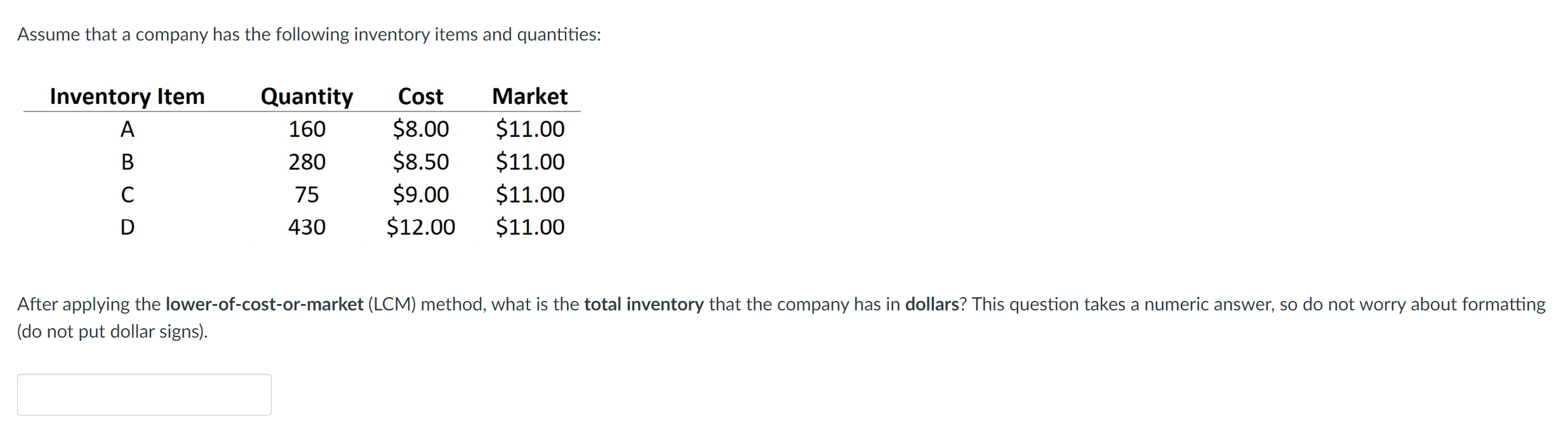 Solved Assume That A Company Has The Following Inventory | Chegg.com