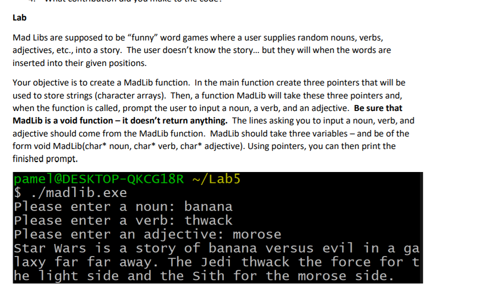Solved Lab Mad Libs are supposed to be 