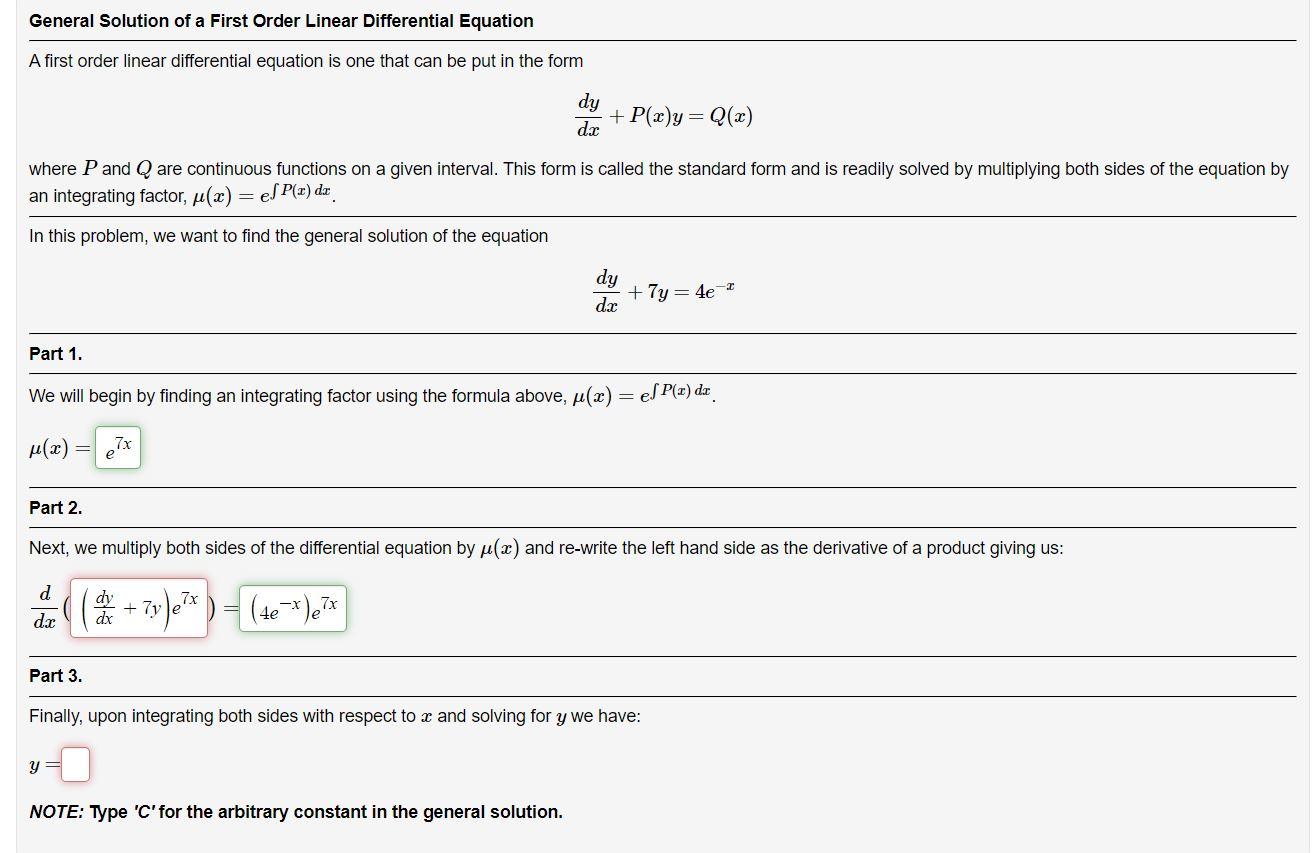 general solution of a first order linear differential equation
