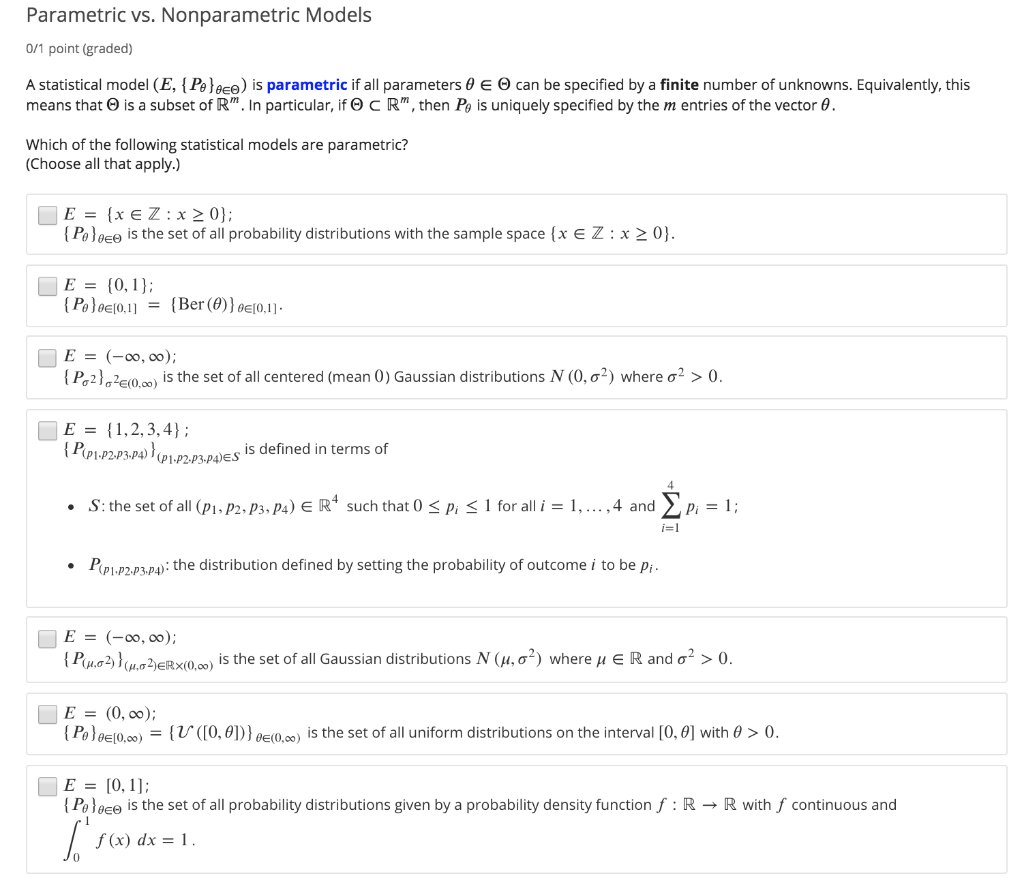 Solved Parametric Vs Nonparametric Models 0 1 Point Gra Chegg Com