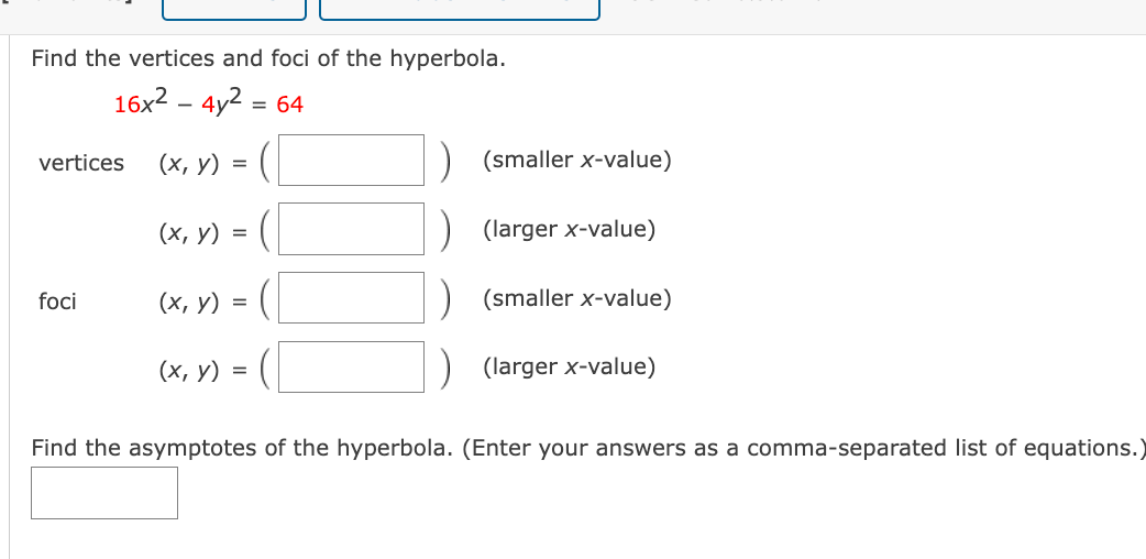 find vertices of a hyperbola