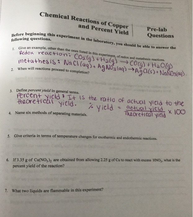 Solved Chemical Reactions Of Copper Pre Lab Questions And