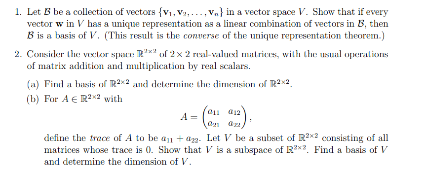 Solved 1. Let B be a collection of vectors {V1, V2, ..., Vn} | Chegg.com