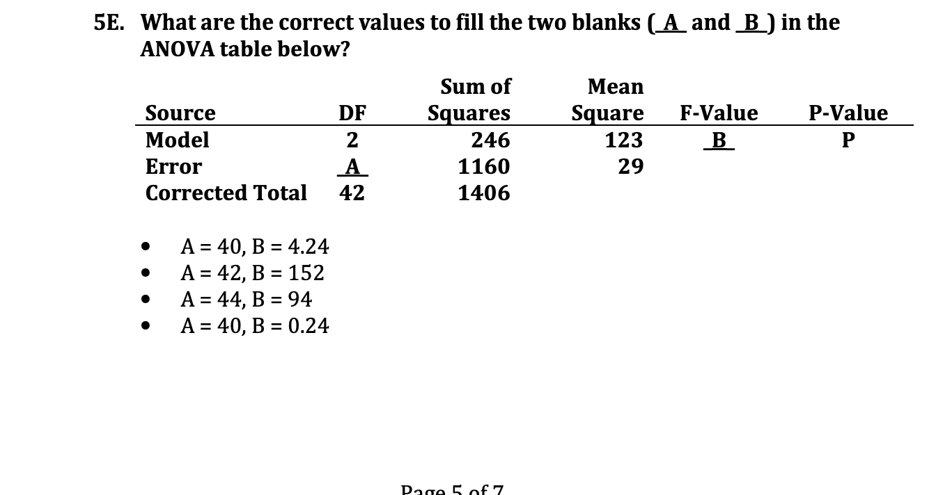 [Solved]: Show Work E. What Are The Correct Values To Fil