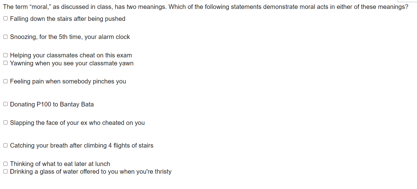 Solved The Term moral As Discussed In Class Has Two Chegg