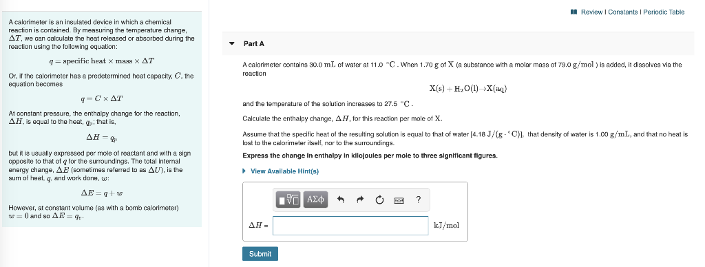 Solved Ma Review Constants 1 Periodic Table A Calorimet Chegg Com