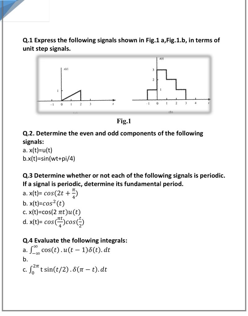 Solved Q 1 Express The Following Signals Shown In Fig 1 Chegg Com