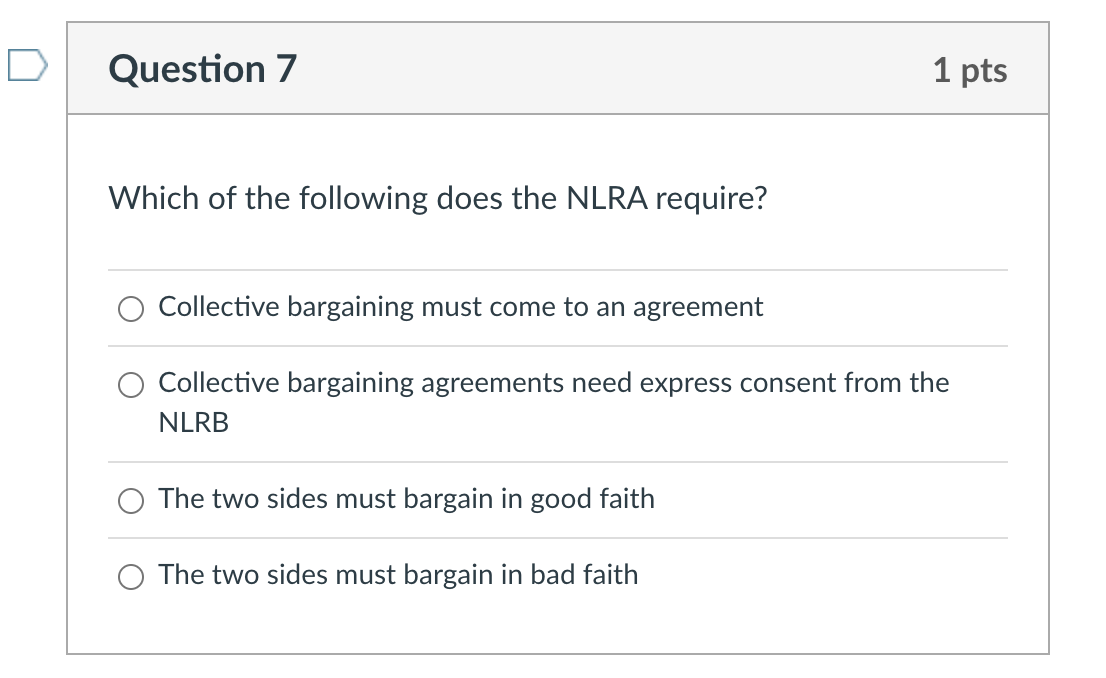 Solved Which of the following does the NLRA require?