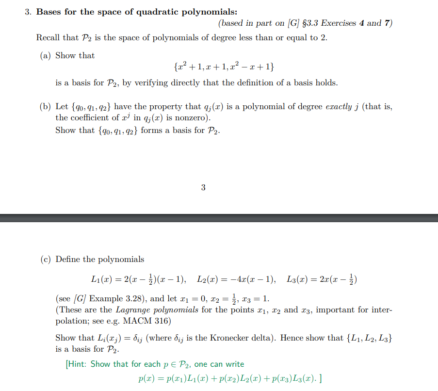 Solved Bases for the space of quadratic polynomials: (based | Chegg.com