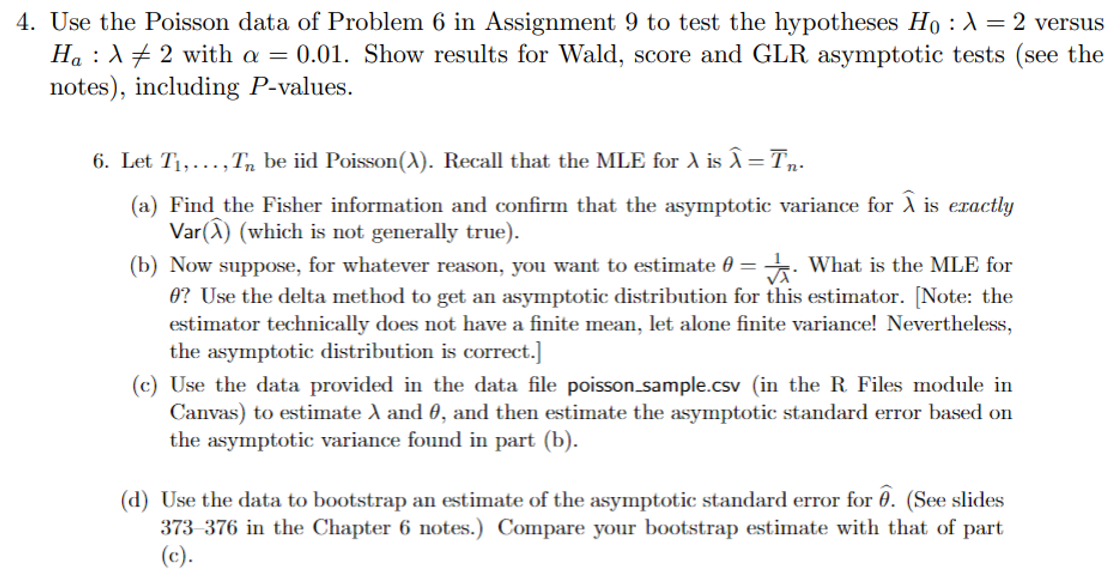 Use the Poisson data of Problem 6 in Assignment 9 to | Chegg.com