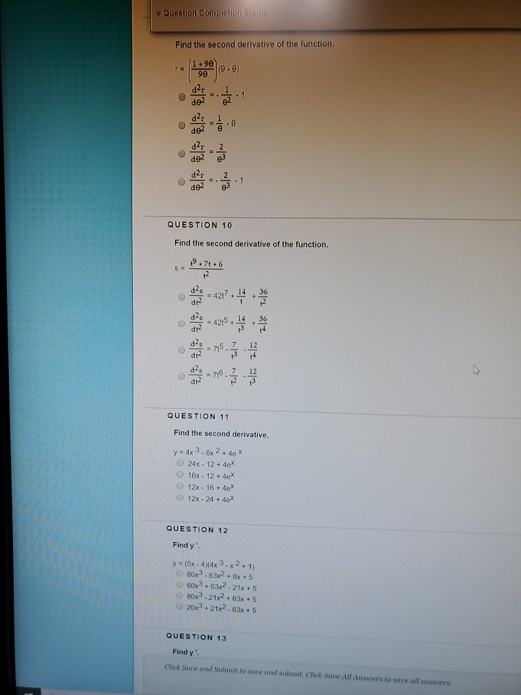 Solved Question Completion Status Find the second derivative | Chegg.com