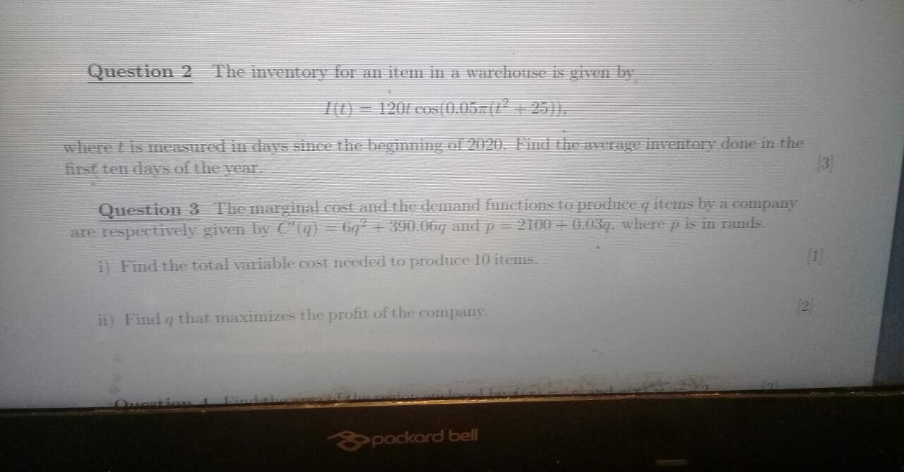 Solved Question 2 The inventory for an item in a warehouse | Chegg.com