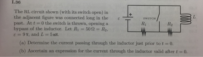 Solved 1.36 The RL circuit shown (with its switch open) in + | Chegg.com