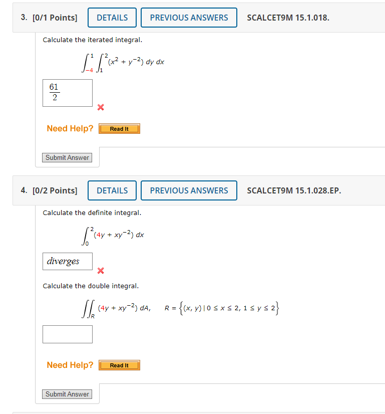 Solved Calculate the iterated integral. ∫−41∫12(x2+y−2)dydx | Chegg.com