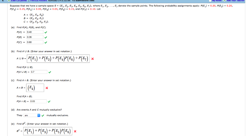 Solved Suppose That We Have A Sample Space S {e1 Ey E3 E4