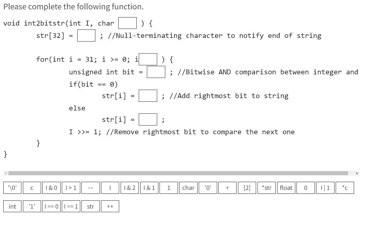 Solved Please complete the following function. void | Chegg.com