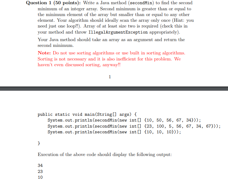 Solved Question 1 (50 points): Write a Java method | Chegg.com