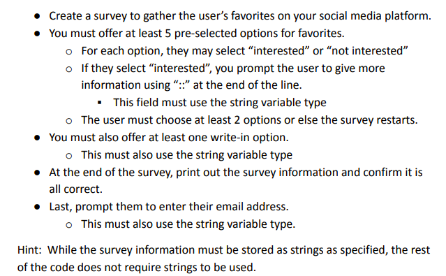 Solved • Create A Survey To Gather The User's Favorites On | Chegg.com