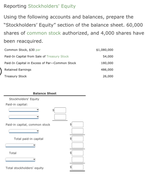 Solved Reporting Stockholders' Equity Using the following | Chegg.com