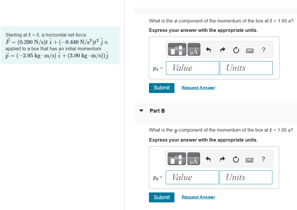 Solved What is the x-component of the momentum of the box at | Chegg.com