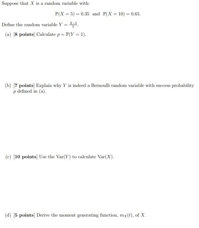 Solved Suppose that X is a random variable with: P(X = 5) = | Chegg.com