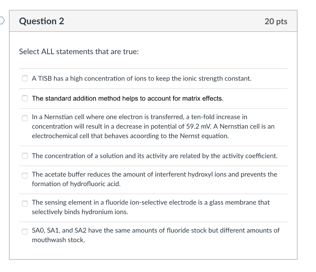 Solved Question 2 20 pts Select ALL statements that are | Chegg.com