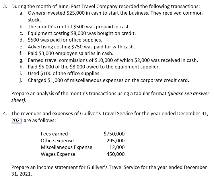 Solved 3. During the month of June, Fast Travel Company | Chegg.com