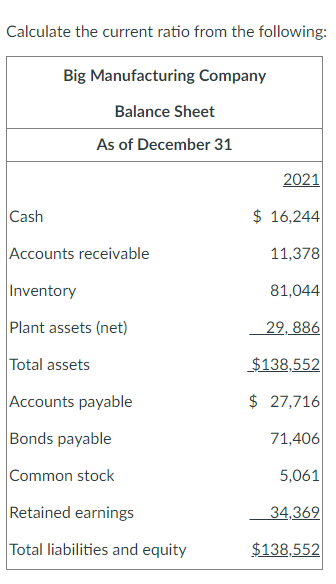Solved Calculate the current ratio from the following: | Chegg.com
