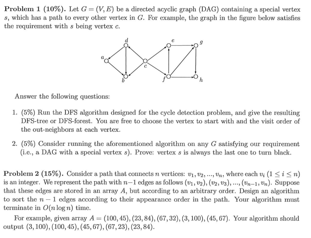 Solved Problem 1 (10%). Let G = (V, E) be a directed acyclic | Chegg.com
