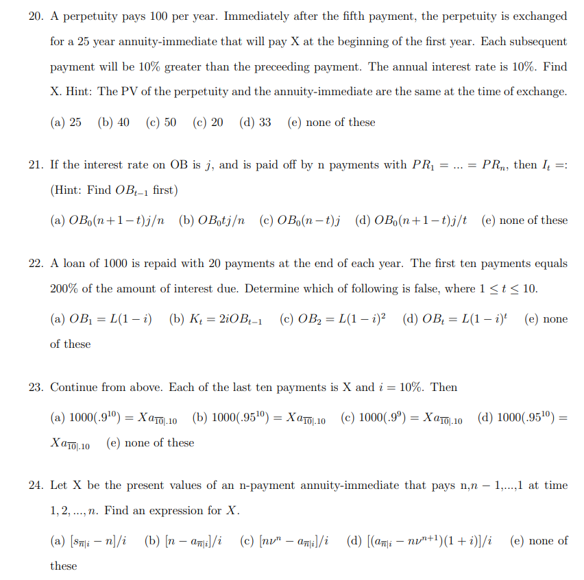 Solved 20. A perpetuity pays 100 per year. Immediately after | Chegg.com