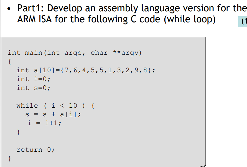 Solved Part1: Develop an assembly language version for the | Chegg.com