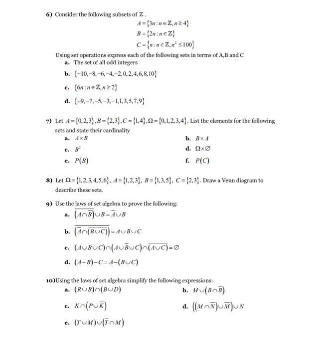 Solved 6) Consider the following subsets of Z. Using set | Chegg.com