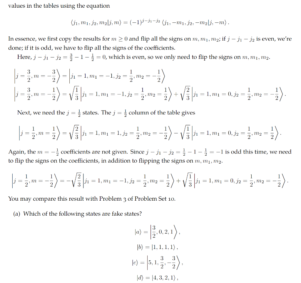 Solved 3. Using the Table of Clebsch-Gordan Coefficients | Chegg.com