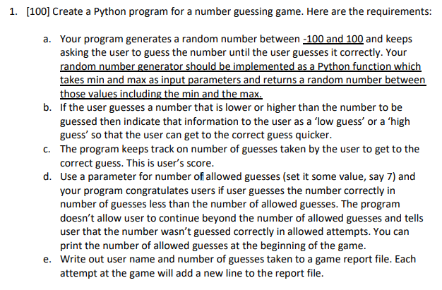 (Solved) : 1 100 Create Python Program Number Guessing Game ...