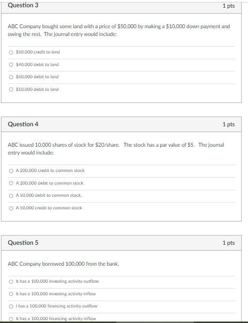 Solved Question 3 1 Pts ABC Company Bought Some Land With A | Chegg.com