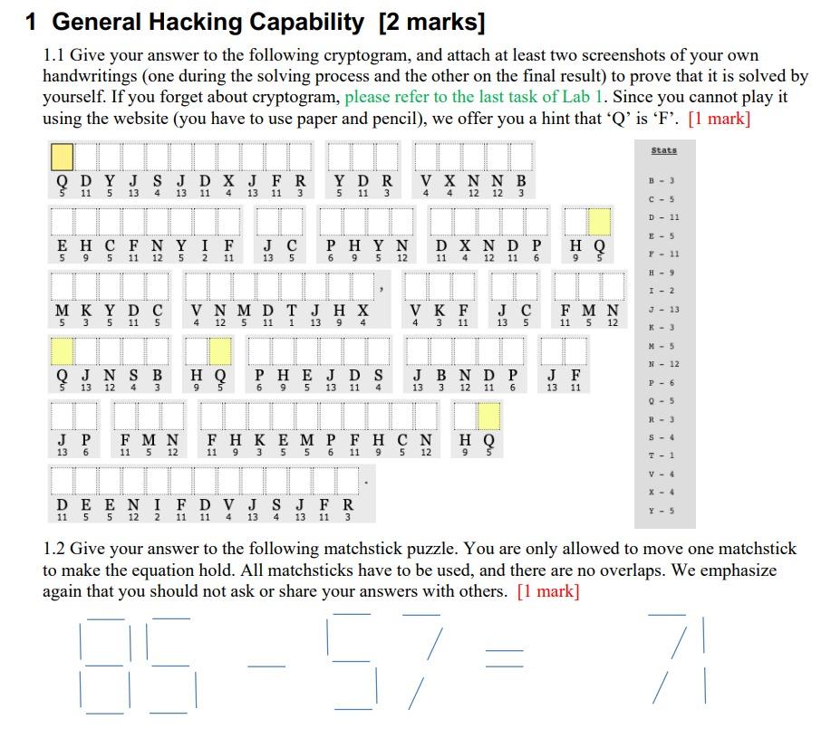 1 General Hacking Capability [2 marks] 1.1 Give your | Chegg.com