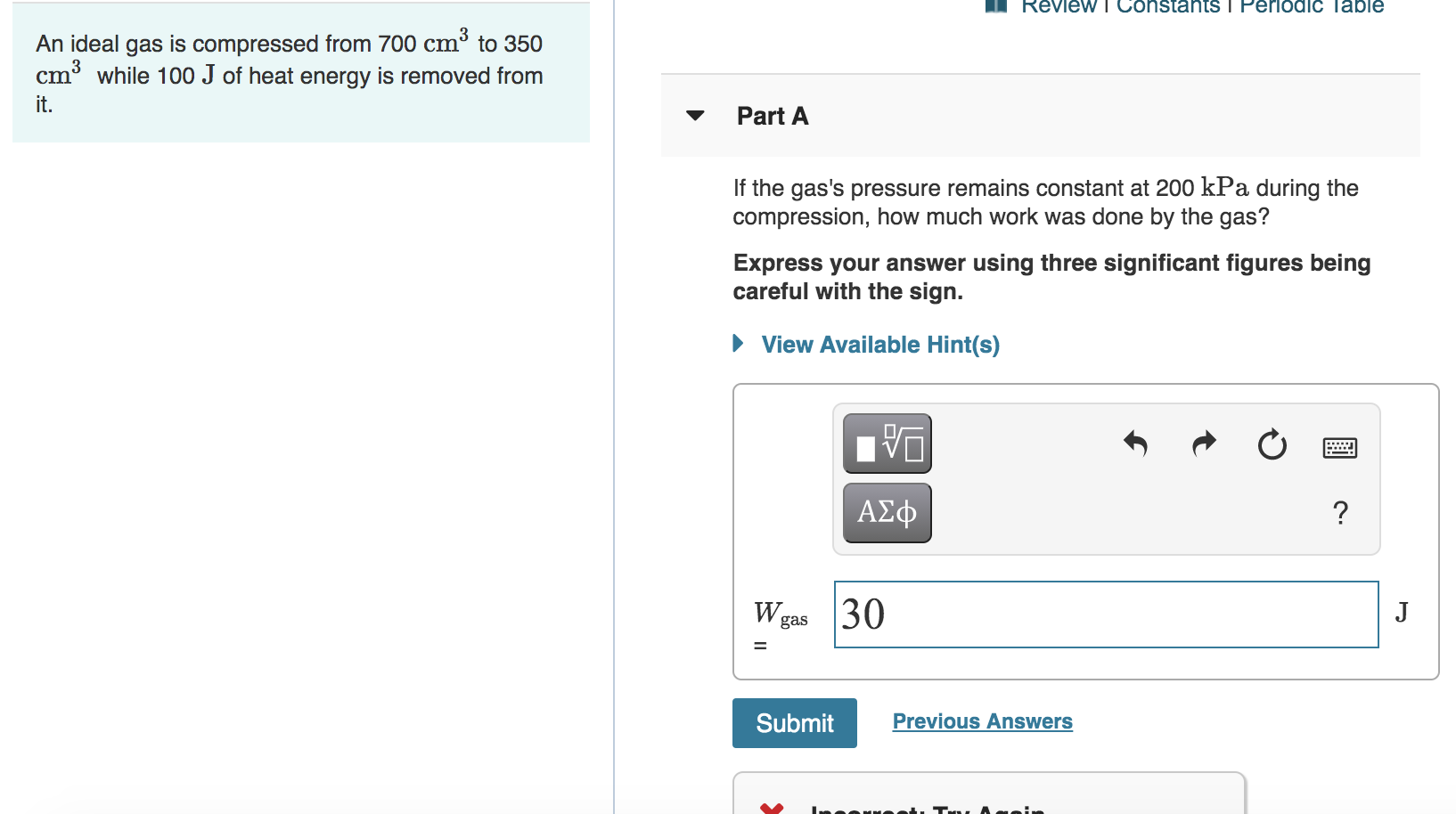 Solved Review Constants I Periodic Table An ideal gas is | Chegg.com