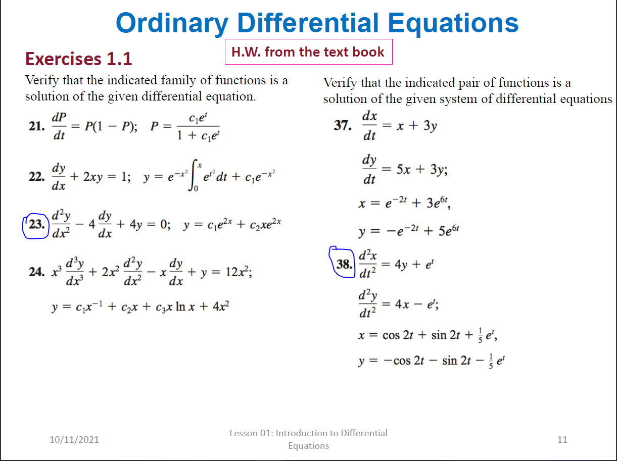 Solved Ordinary Differential Equations Cje H.W. From The | Chegg.com