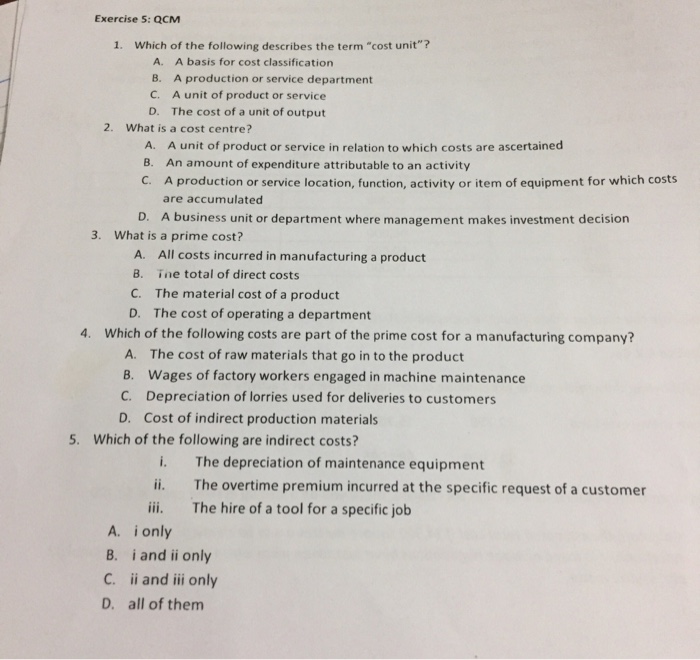 Solved Exercise 5: QCM 1. Which of the following describes | Chegg.com